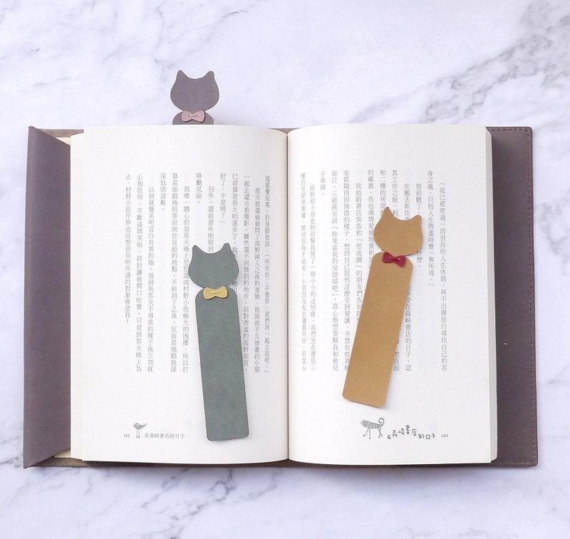 猫咪蝴蝶结皮革书签 1 入 - 书签 - 真皮 多色