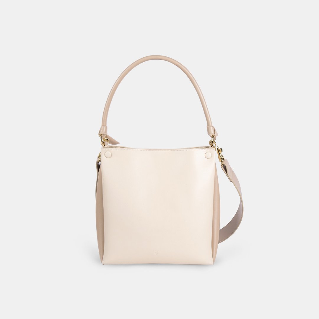 Mini Two Tone Tote 玉米基纯素皮革 手提包 侧背包 米白色&米色 - 手提包/手提袋 - 人造皮革 白色