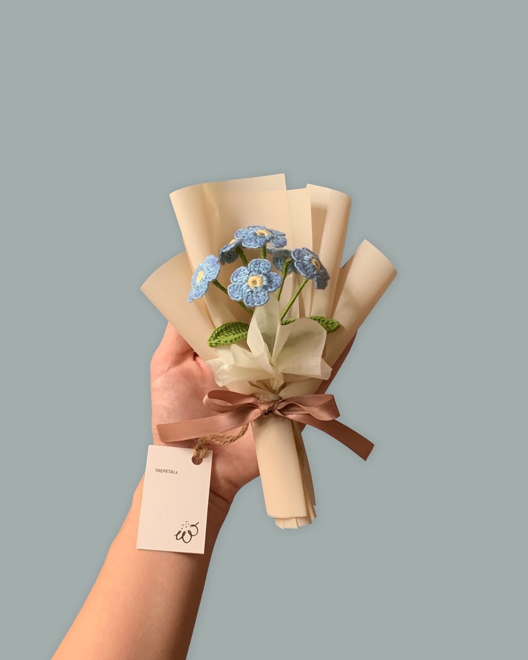 Mini crochet forget me not bouquet - 摆饰 - 聚酯纤维 蓝色