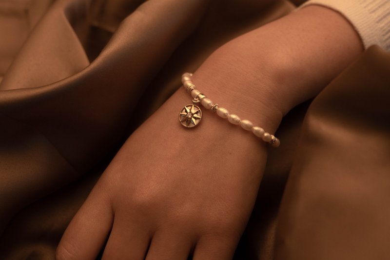 八角星闪石造型 淡水珍珠手链 - 手链/手环 - 珍珠 白色