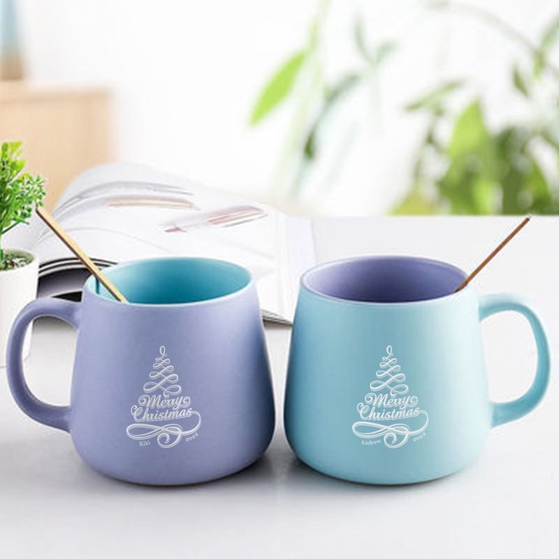 【圣诞节系列】情侣马克杯个性名字logo订制简约清新 - 咖啡杯/马克杯 - 陶 蓝色