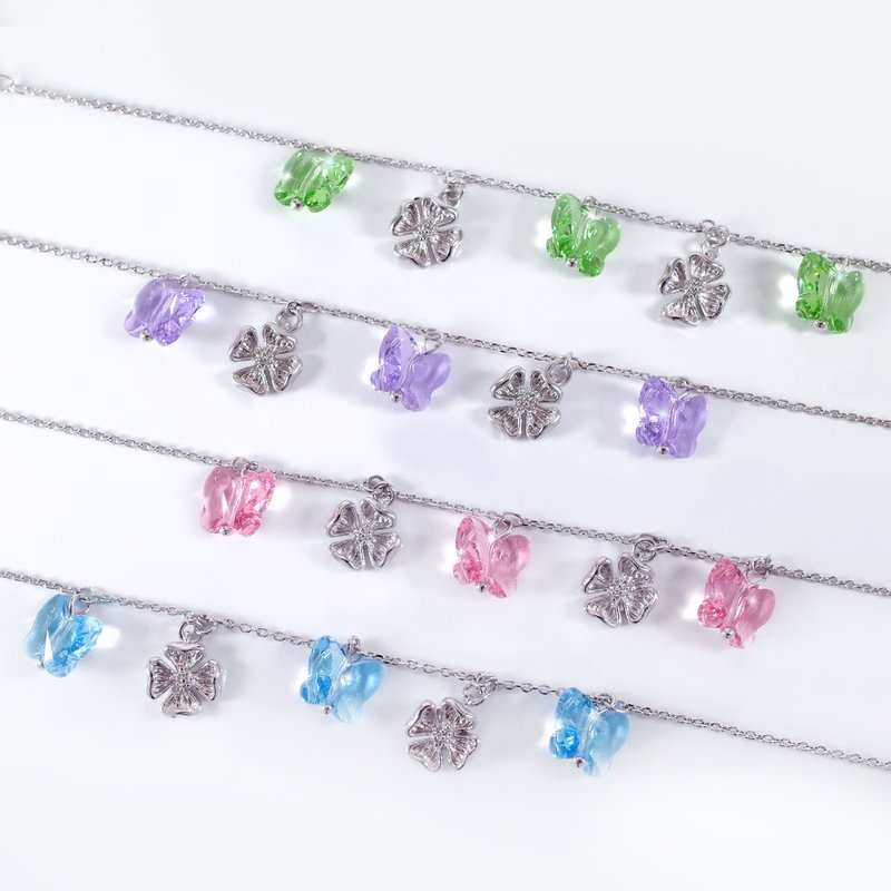 奥地利蝴蝶水晶与花朵手链 - 手链/手环 - 水晶 