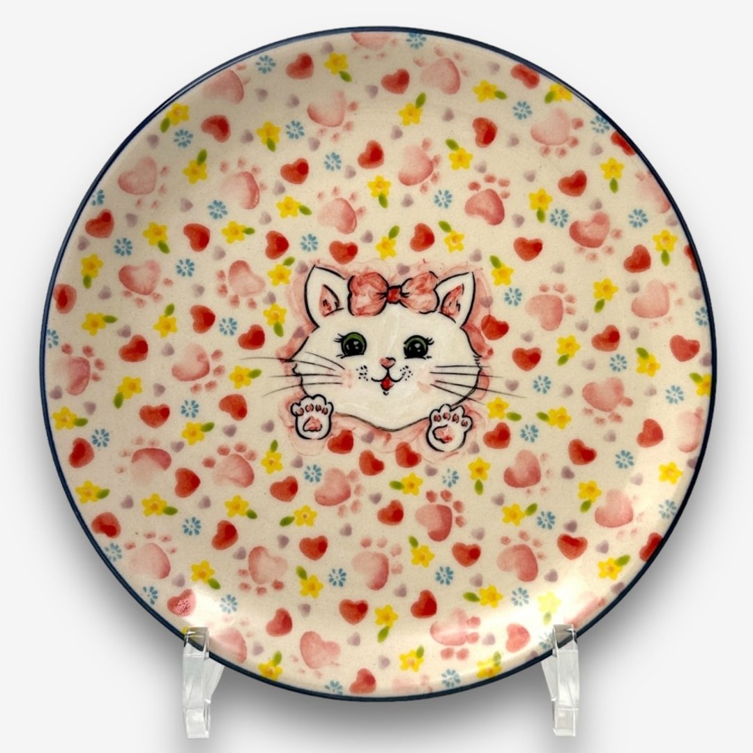 波兰手绘手工陶-圆盘 19cm 爱心玛丽猫系列 限量版 - 盘子/餐盘/盘架 - 陶 粉红色