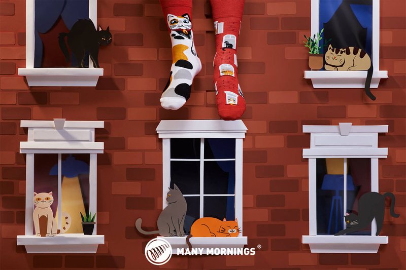 城市猫 -不对称袜子 鸳鸯袜  香港独家贩售 - 袜子 - 棉．麻 橘色