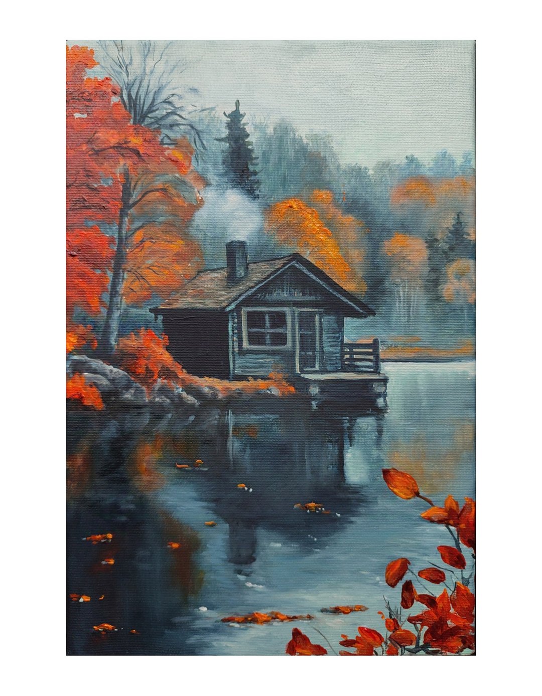 秋天/ 原创油画/ 空间装饰/ 风景挂画/手工 油画/ 挂画 - 墙贴/壁贴 - 其他材质 橘色