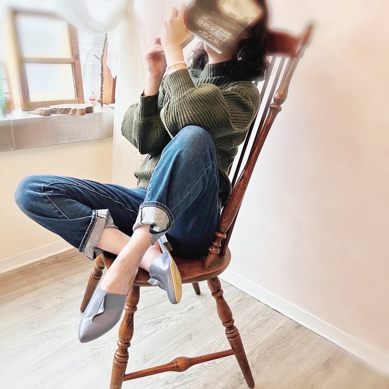 【星座系列创作】 水瓶座  立裁 穆勒鞋 定制配色 - 穆勒鞋 - 真皮 蓝色