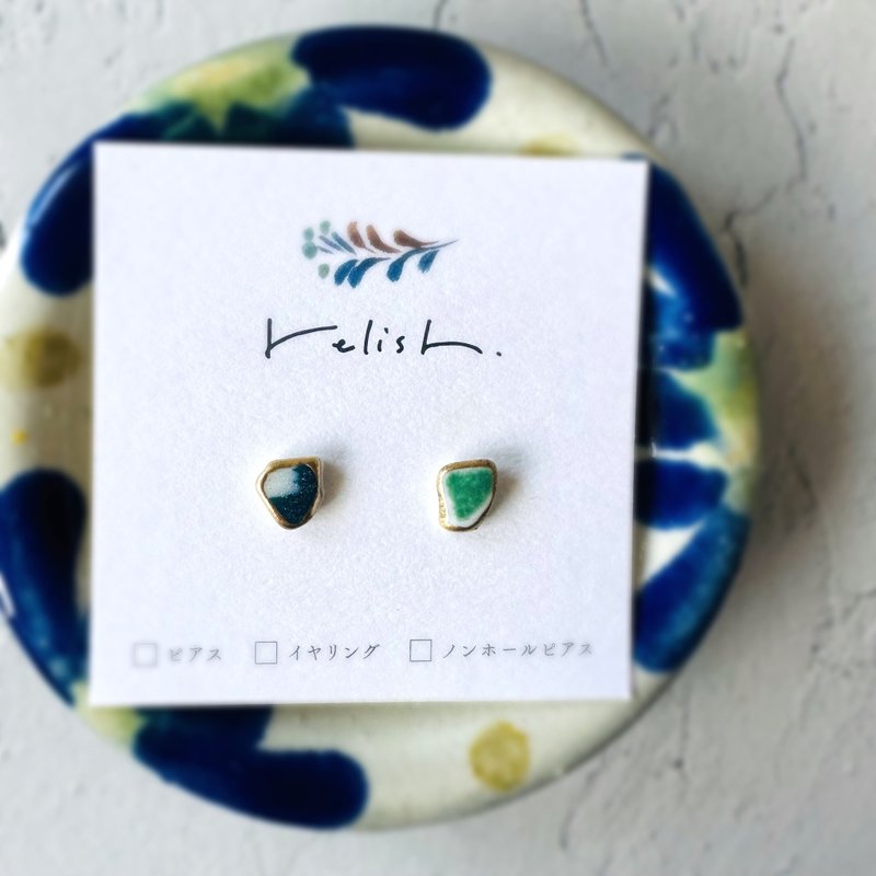 【再贩】稀有色 金继 海陶 耳环/耳夹 无耳洞耳环 小巧 简约 陶瓷 男女通用 赠礼 礼品 - 耳环/耳夹 - 陶 蓝色