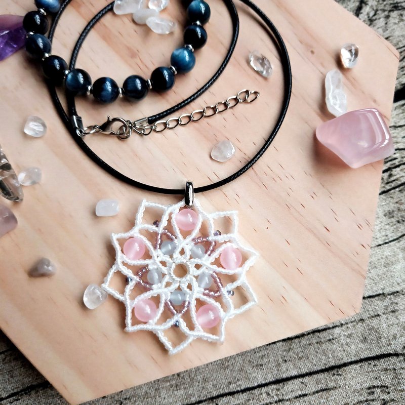 N014-手工编织曼陀罗项链 雪地之花 - 项链 - 尼龙 