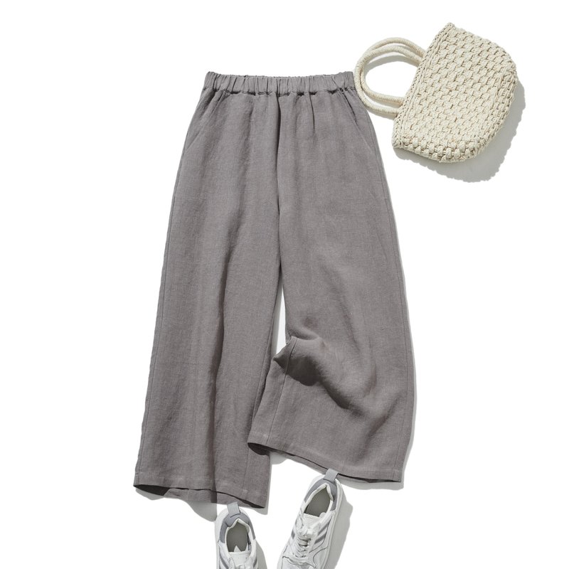 【2025新色】腰部舒适显瘦宽裤 亚麻长裤 适合秋冬 灰色 200907-10 - 女装长裤 - 棉．麻 灰色