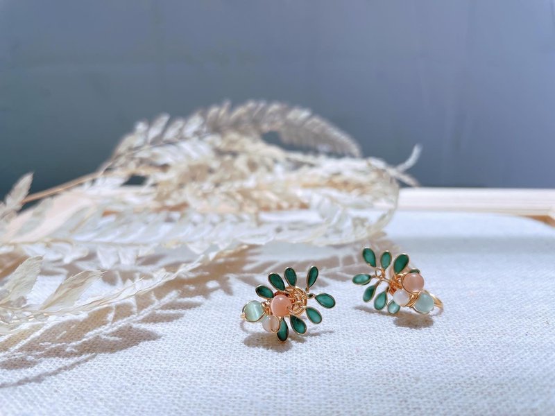 蕨类植物贴耳款 - 耳环/耳夹 - 其他材质 绿色