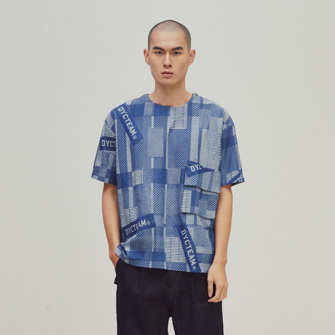EVOLVE(D) - tencel LOGO jacquard pocket tee - 男装上衣/T 恤 - 棉 蓝色