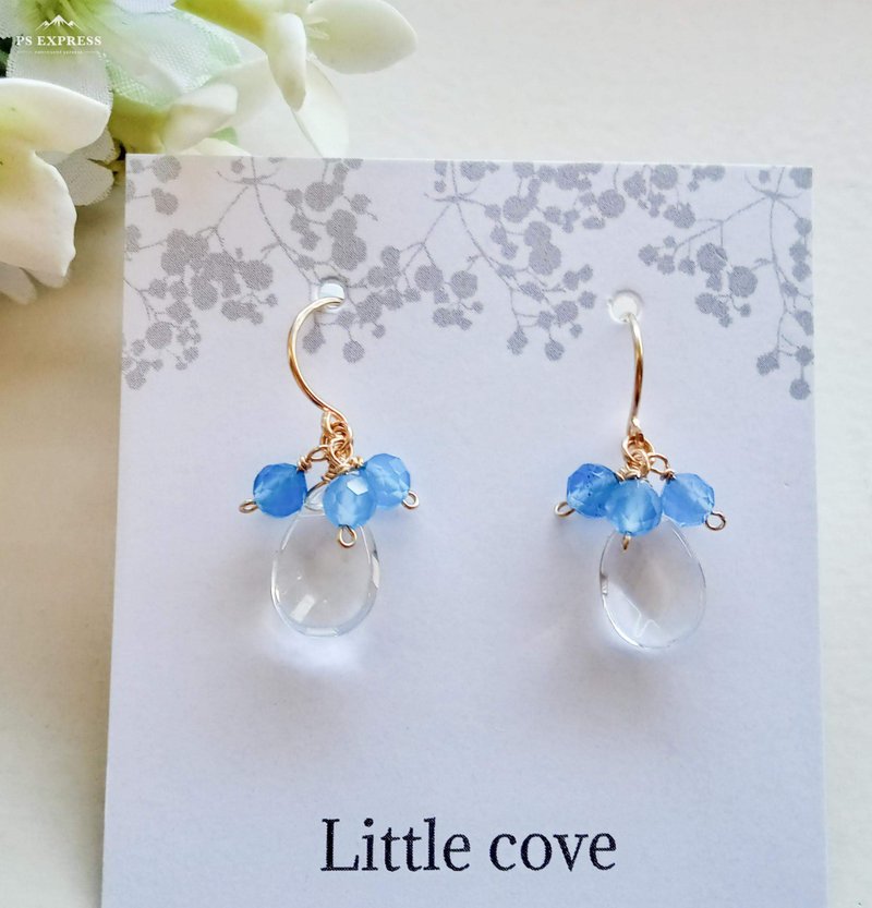 Gem Stone /14KGF    Crystal and Blue agate Earrings - 耳环/耳夹 - 半宝石 蓝色