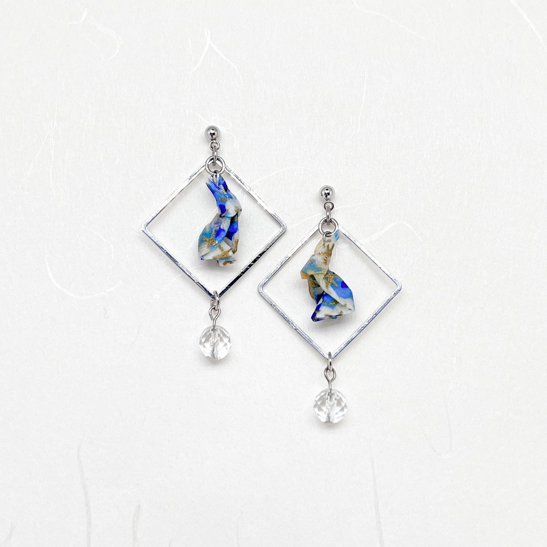 Chearrings | Origami 日本和纸 手工折纸 小兔耳环 | 款式 R002 - 耳环/耳夹 - 纸 蓝色