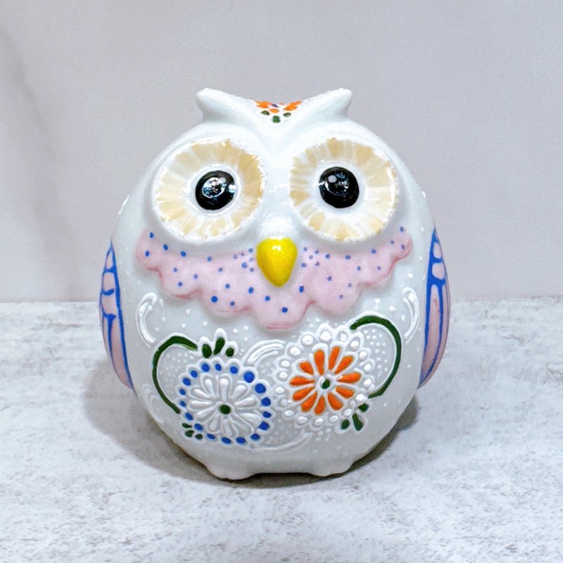 【白彩灵枭】日本九谷烧猫头鹰 | 白盛粉羽 - 摆饰 - 瓷 白色