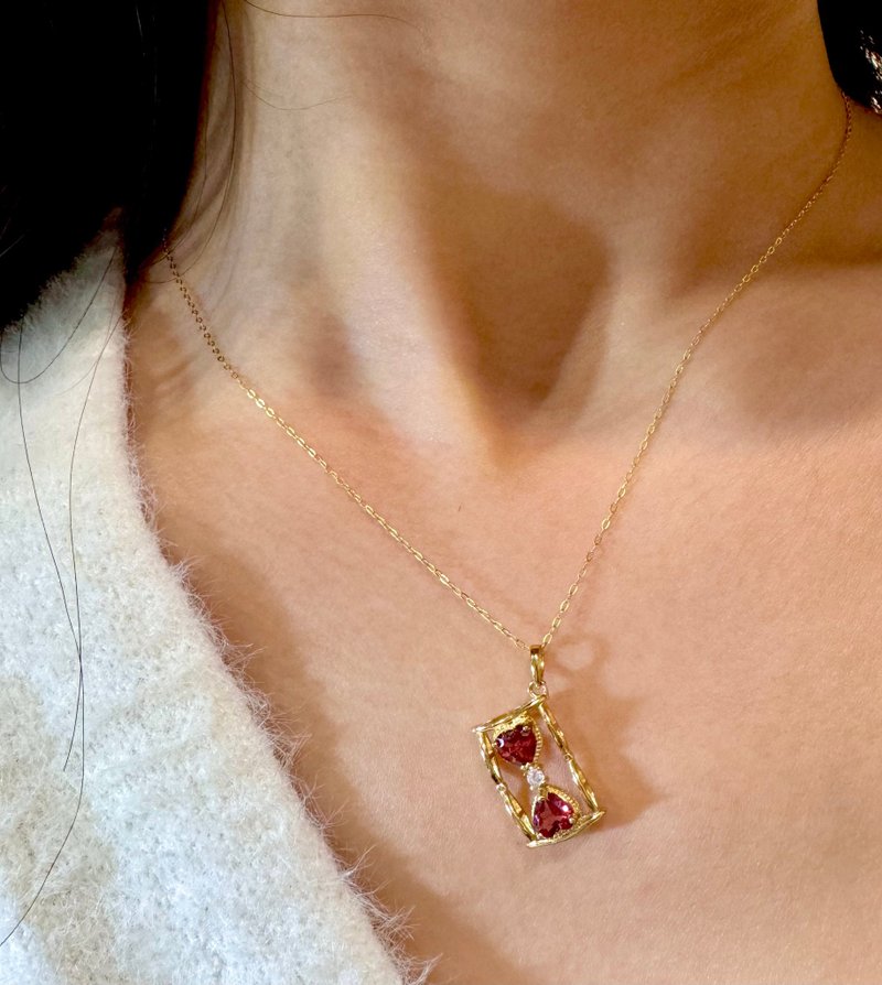 Nuwn 永恒之爱 红石榴 项链 纯银 s925 镀18k金 项链 - 项链 - 半宝石 红色