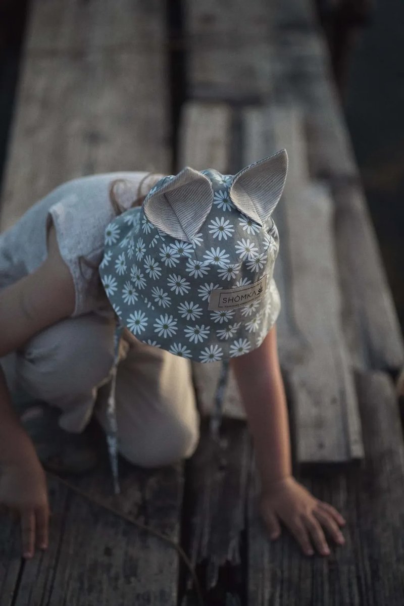 雏菊松鼠渔夫帽 - 童装上衣 - 亚麻 蓝色