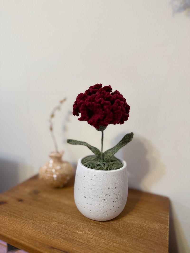 手工羊毛钩针康乃馨盆栽 - 植栽/盆栽 - 羊毛 红色