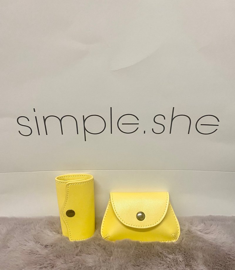 simple.she 真皮材料零钱包 钥匙圈卡夹套装 黑/灰/米白/黄/桃红 - 钥匙链/钥匙包 - 真皮 多色