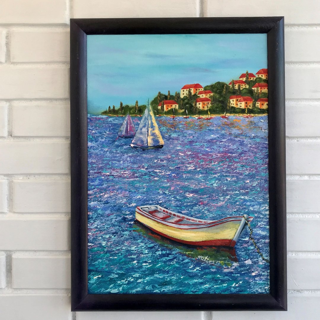 帆船绘画原创艺术海景拉伸帆布多彩海洋绘画 - 墙贴/壁贴 - 其他材质 蓝色