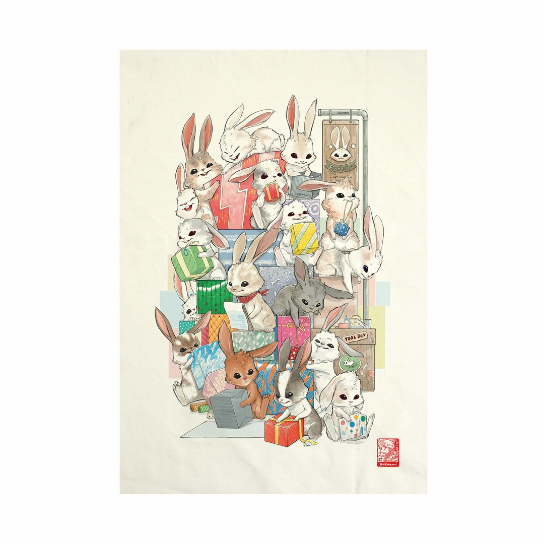 Rabbit gift Fabric Art  Canvas No frame - 其他 - 棉 白色