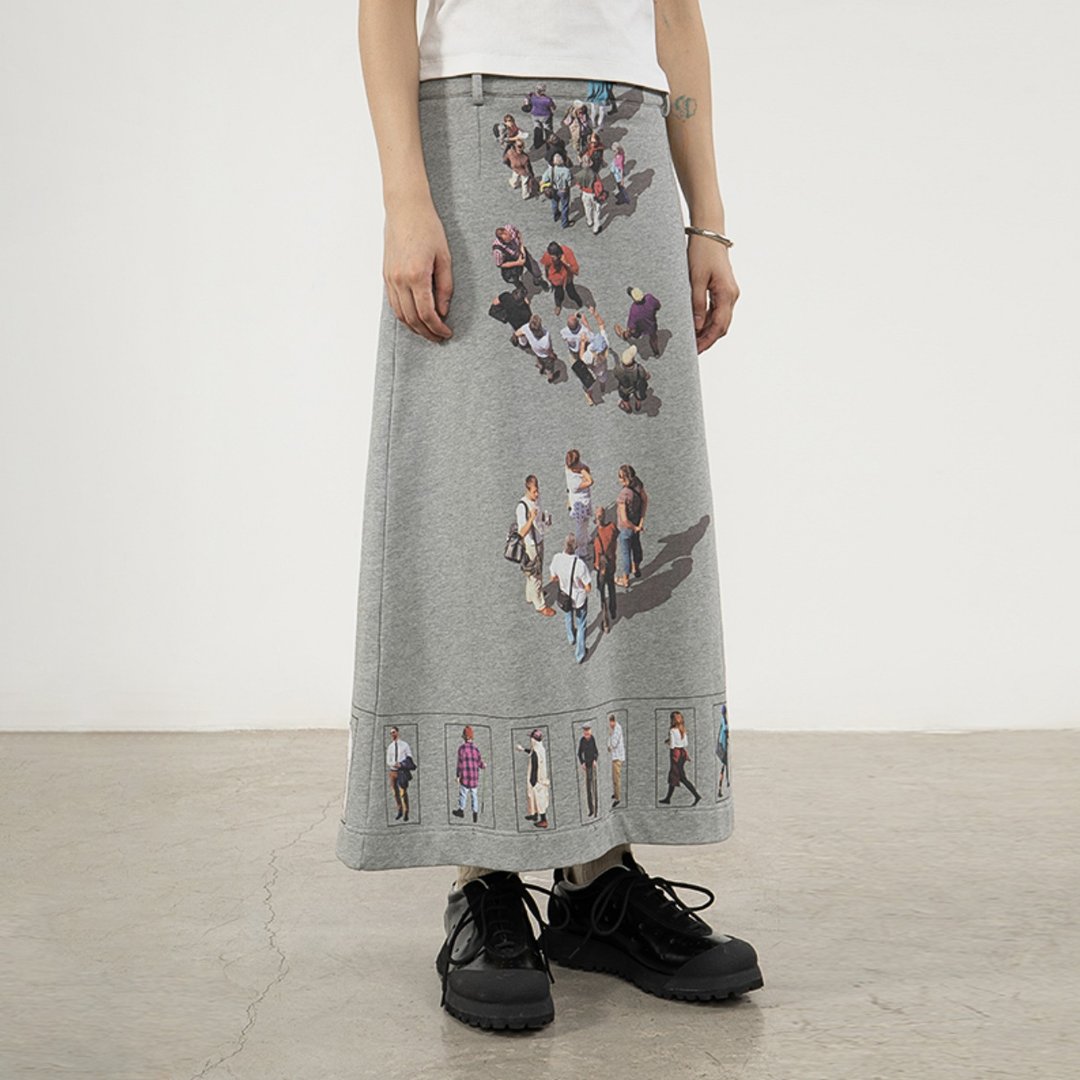 Crowds Skirt 社恐8分裙 (人群趣味印花) - 裙子 - 其他材质 灰色