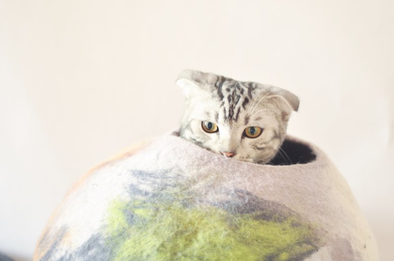 一个圆鼓鼓的鹅卵石猫窝 手工羊毛毡 双头 猫奴必备 宠物玩具 - 床垫/笼子 - 羊毛 黑色