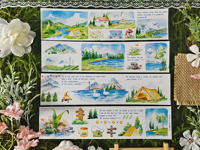 春日露营 新七天咕卡盐系造景OKMT贴纸手帐手账胶带和纸 - 纸胶带 - 塑料 多色