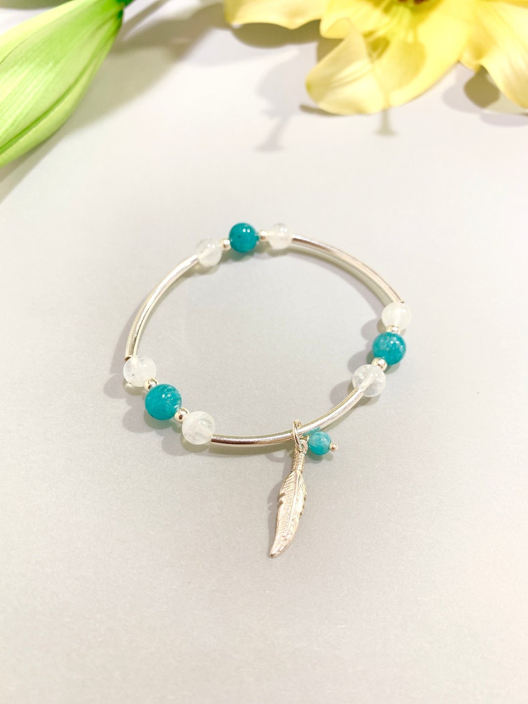 Ops Amazonite silver bracelet-天河石/湖水绿/银/月光石/蓝绿色 - 手链/手环 - 宝石 绿色