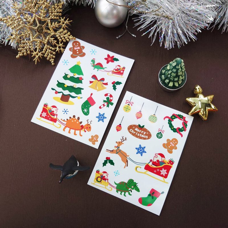 【圣诞节限定】圣诞恐龙 万用贴纸 - 贴纸 - 纸 红色