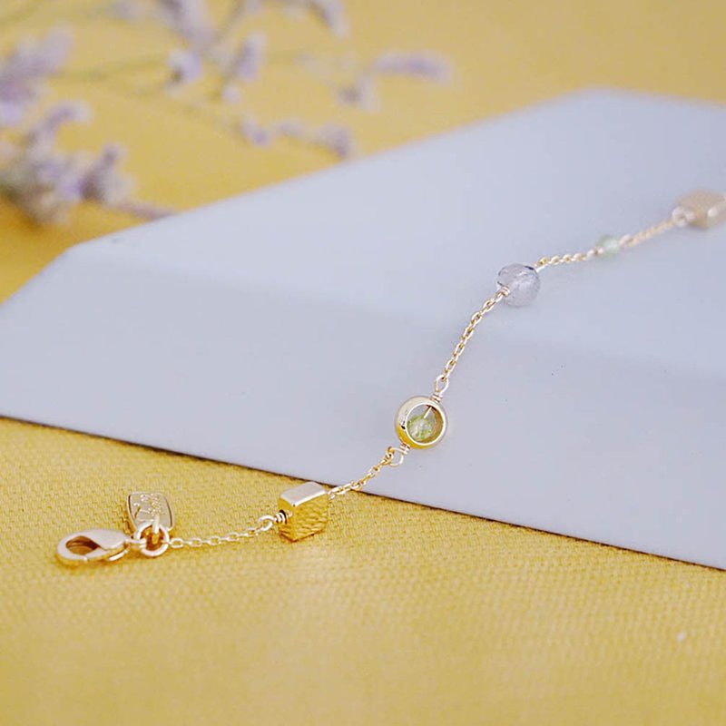 财运 x 拉长石 橄榄石 6月 8月 诞生石 18K【老月光。荷桂】手链 - 手链/手环 - 宝石 