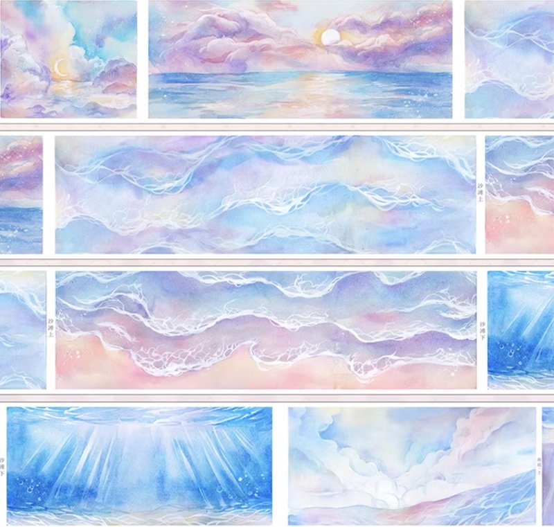 七色海 水彩で描く海の色 和紙膠帶 10米卷 巨畫幅造景 - 纸胶带 - 其他材质 多色