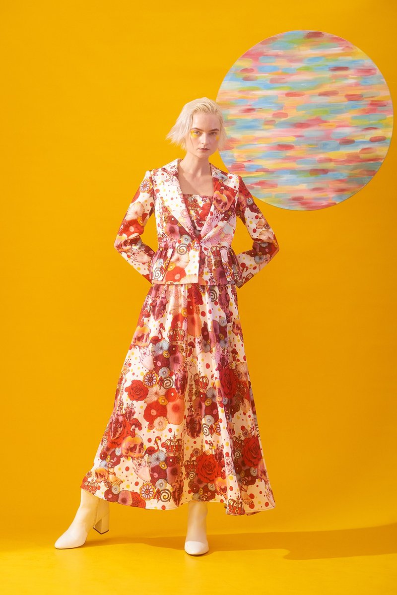 插画图案西装套装 - 女装上衣 - 聚酯纤维 白色