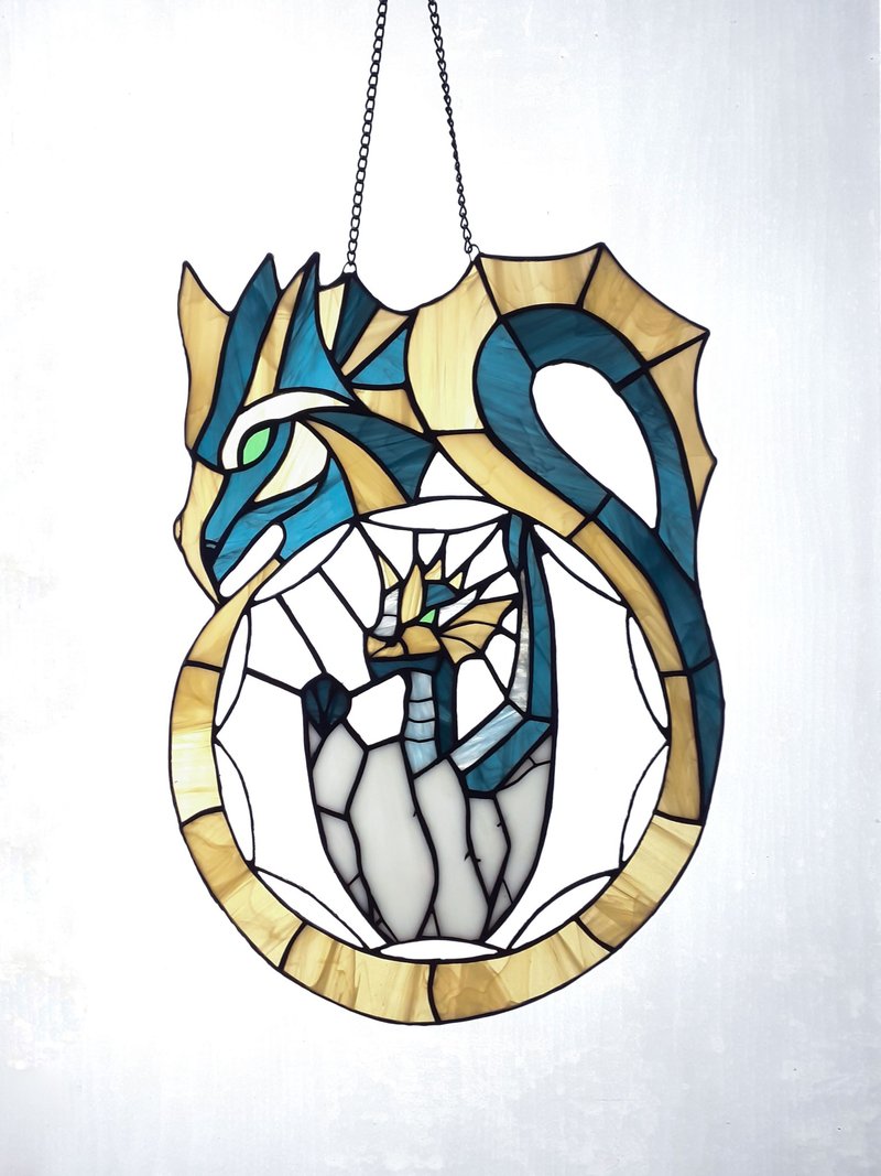 彩色玻璃龙捕梦器龙宝宝孵化蛋面板装饰品 - 墙贴/壁贴 - 玻璃 多色