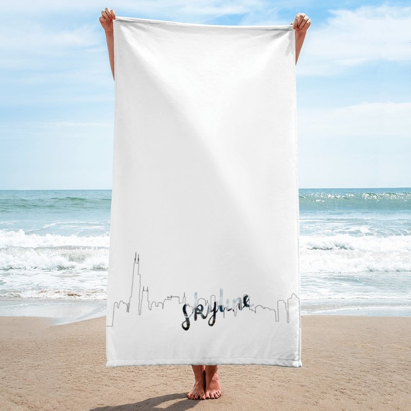 Beach Towel - Chicago Skyline - 毛巾浴巾 - 棉．麻 白色
