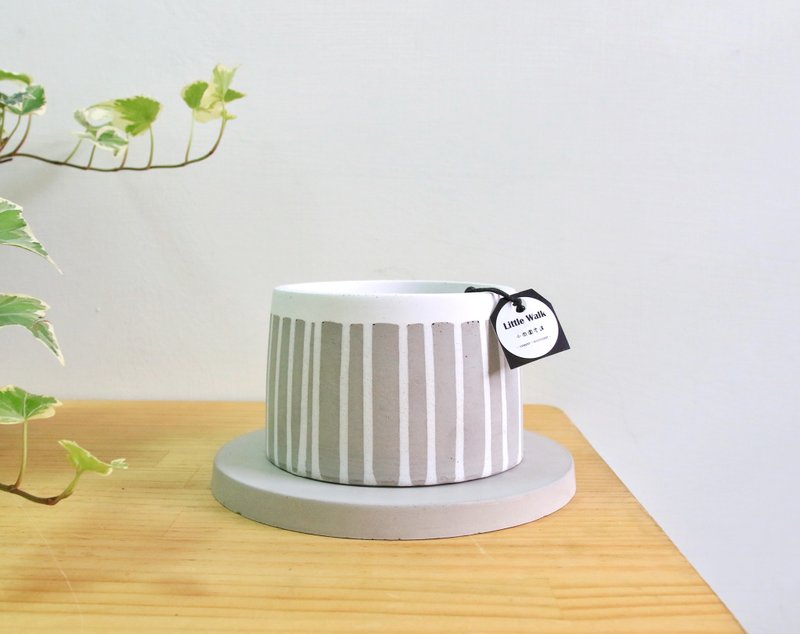 水泥花盆 / 灰白线条【无植物】/ 可定制英文字母 - 植栽/盆栽 - 水泥 灰色