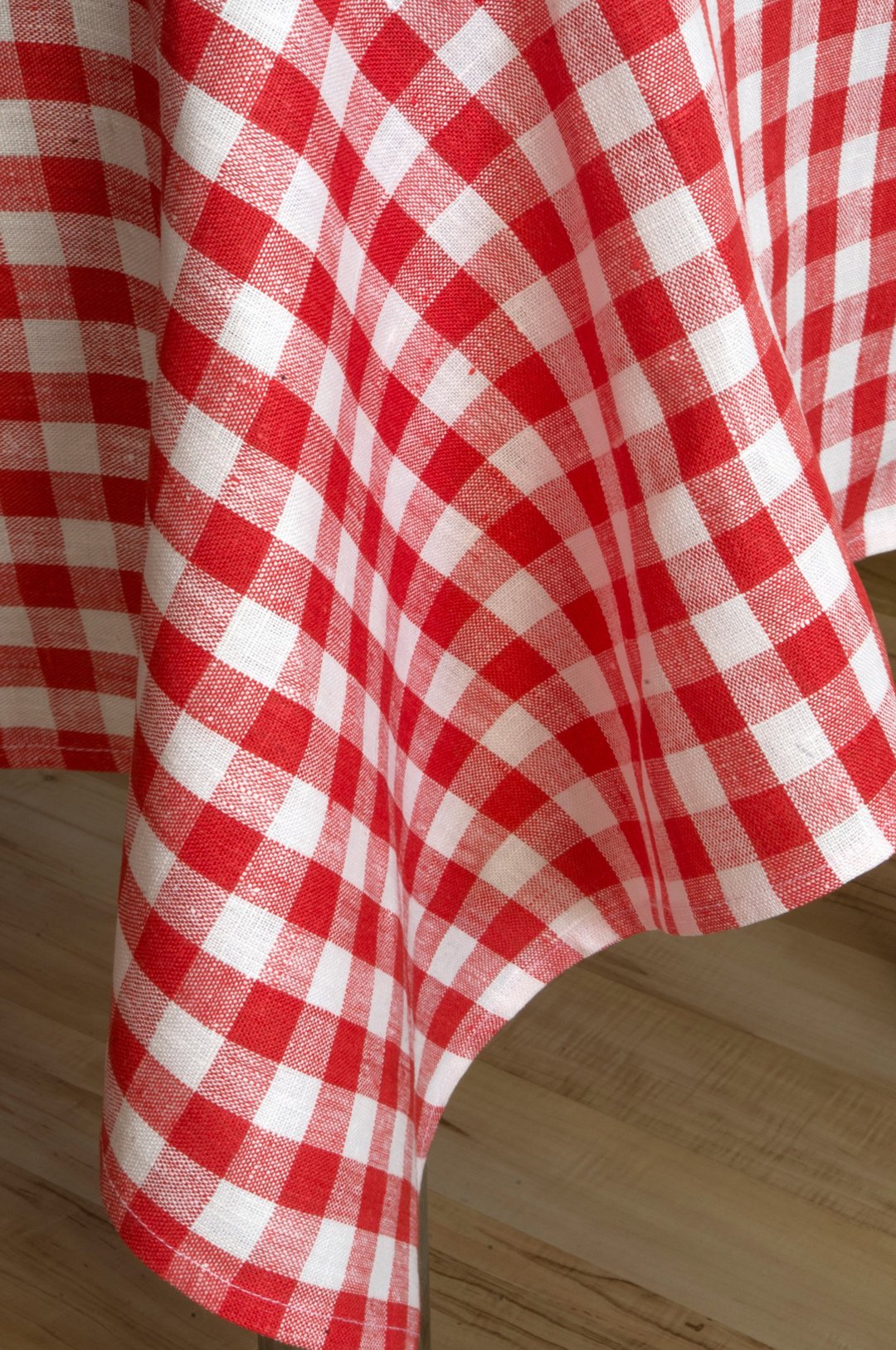 Red white checkered linen tablecloth, festive tablecloth, farmhouse tablecloth - 被子/毛毯 - 亚麻 红色