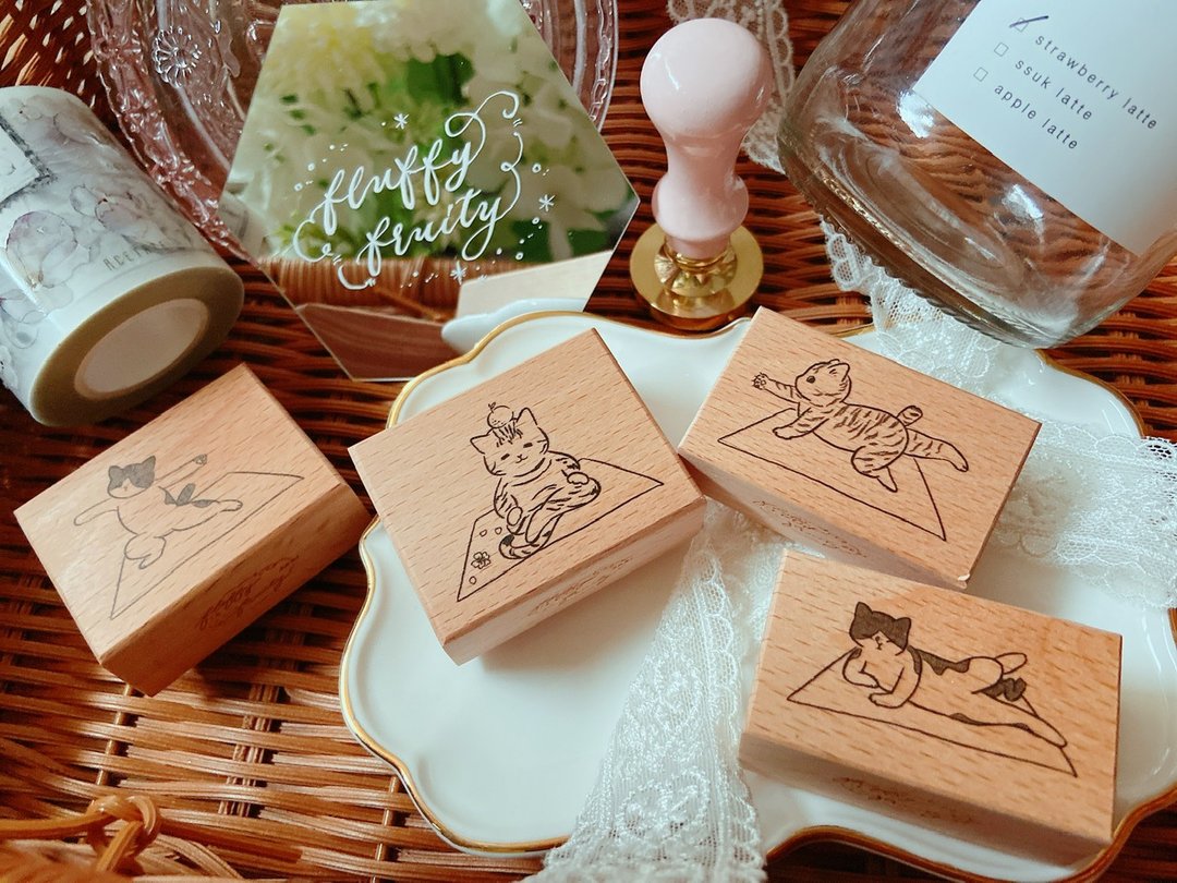 fluffyfruity 猫 瑜珈 yoga 印章 香港设计 手帐 原创 - 印章/印台 - 木头 卡其色