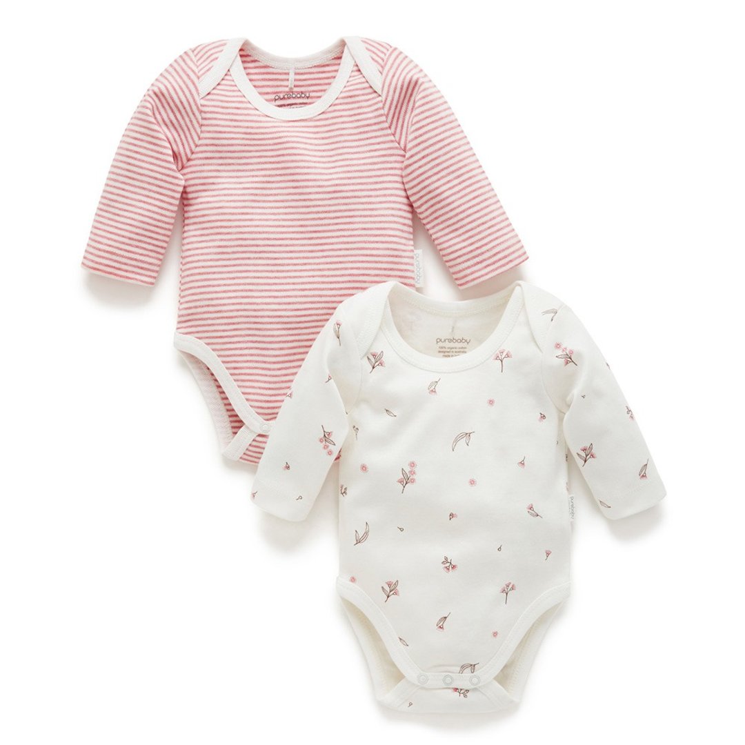 澳洲Purebaby有机棉婴儿包屁衣/新生儿 连身衣 2件组 红条纹 - 包屁衣/连体衣 - 棉．麻 
