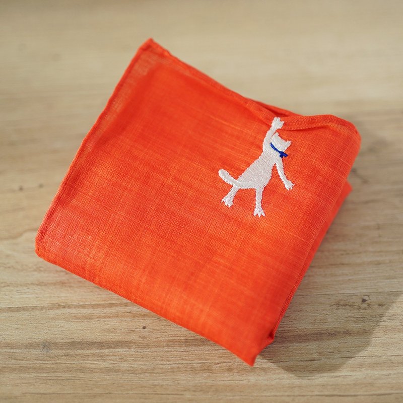 HIKKOMI 猫红手帕 41 x 41 厘米 50% 棉 50% 亚麻 日本制造 礼品 - 手帕/方巾 - 棉．麻 红色