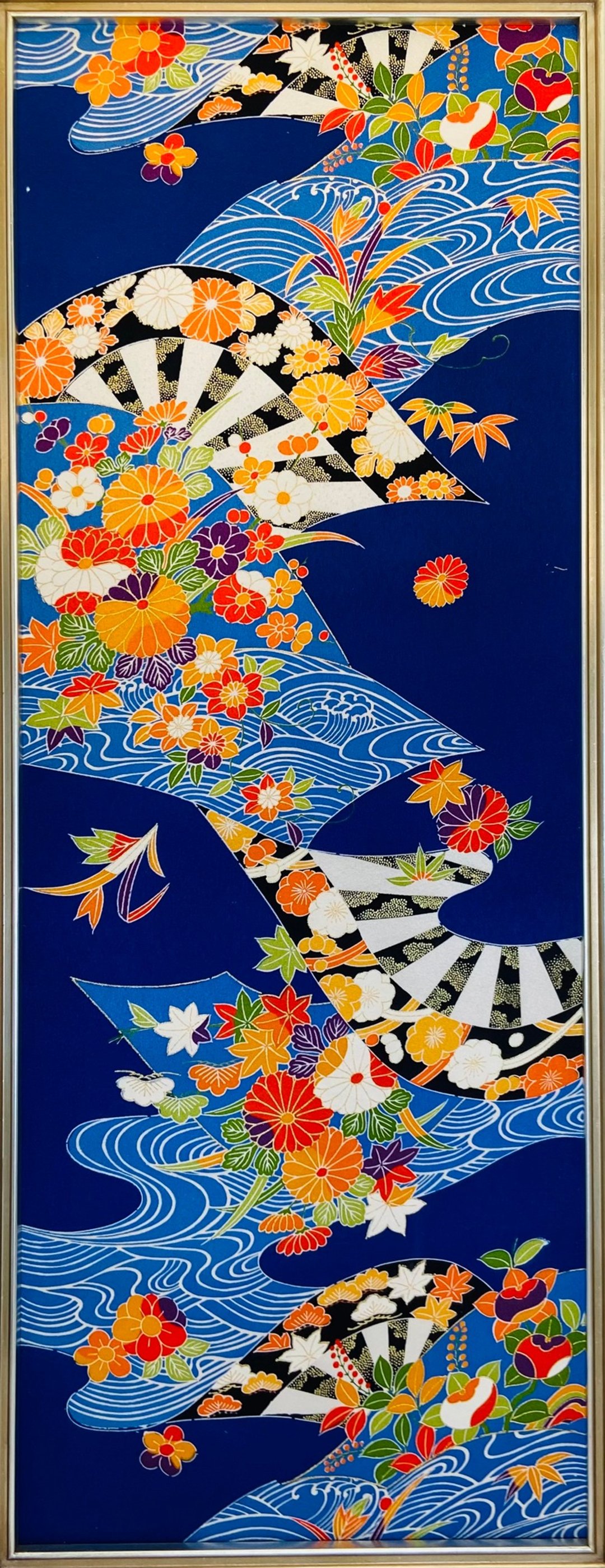 流水四季花 — 鲜艳蓝底手工职人和服框画 - 墙贴/壁贴 - 其他材质 蓝色