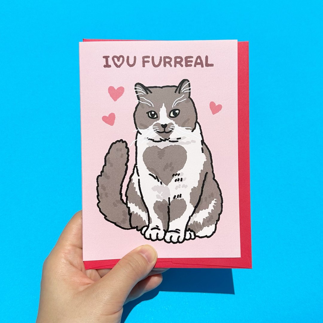 I love you furreal 可爱猫咪周年纪念梗图卡片 - 卡片/明信片 - 纸 