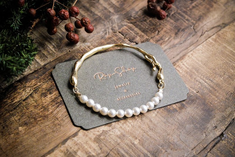 ROPEshop之【金光白露】铜镀金珍珠手环。 - 手链/手环 - 铜/黄铜 金色