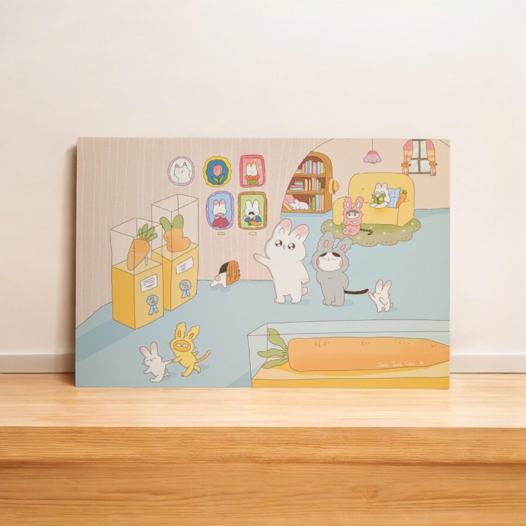 无框画-拜访小兔子的家 居家布置 挂画 涓涓猫 Jane Jane Cat - 海报/装饰画/版画 - 纸 粉红色