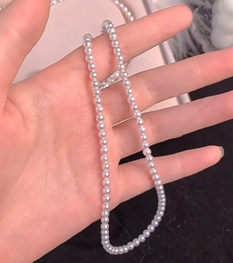 18k金日本海水Akoya 珠链3-4mm 天女粉色 正圆无瑕 超亮皮光 - 项链 - 珍珠 粉红色