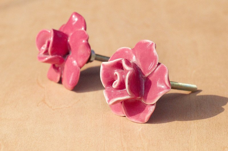 英式复古手绘陶瓷手把/陶瓷门把/陶瓷窗户门把-粉红立体沙漠玫瑰 - 花瓶/陶器 - 陶 红色