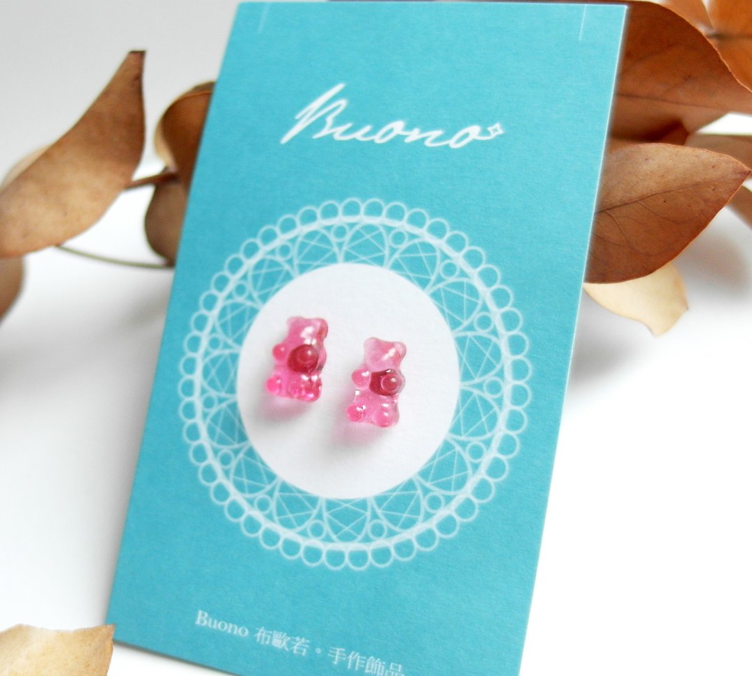 *福利品 / 展示品* 水蜜桃UV小熊软糖 不锈钢 耳针 - 耳环/耳夹 - 其他材质 粉红色