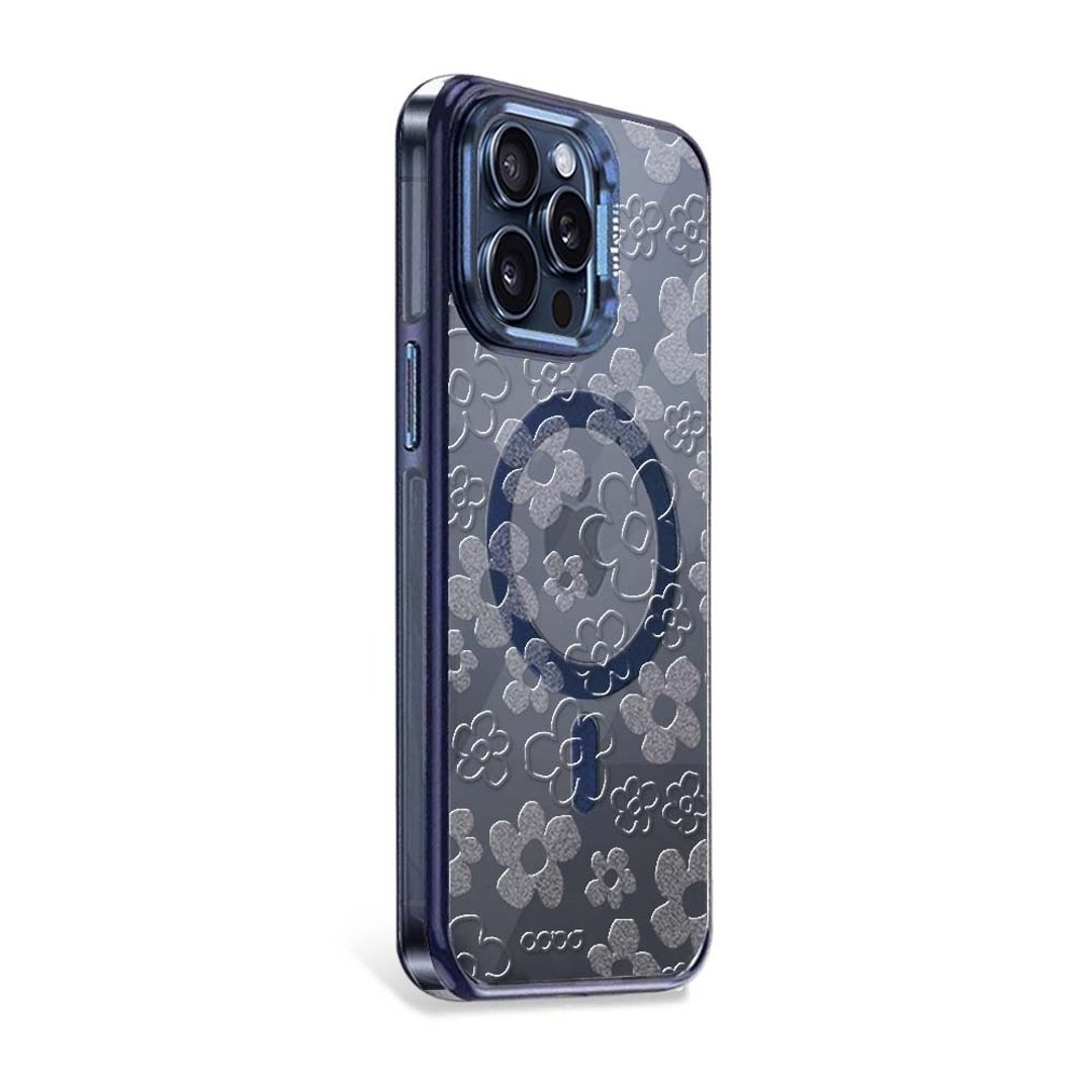 iPhone15/14 Pro 浮雕感防震双料抗黄磁吸金属框立架壳-Flower - 手机壳/手机套 - 其他材质 多色