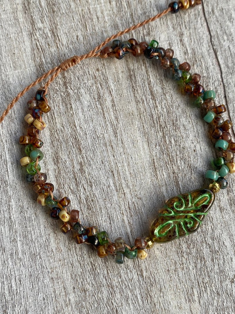 捷克珠毕卡索色系系列 图腾琉璃珠编织手链 脚链 - 手链/手环 - 琉璃 绿色