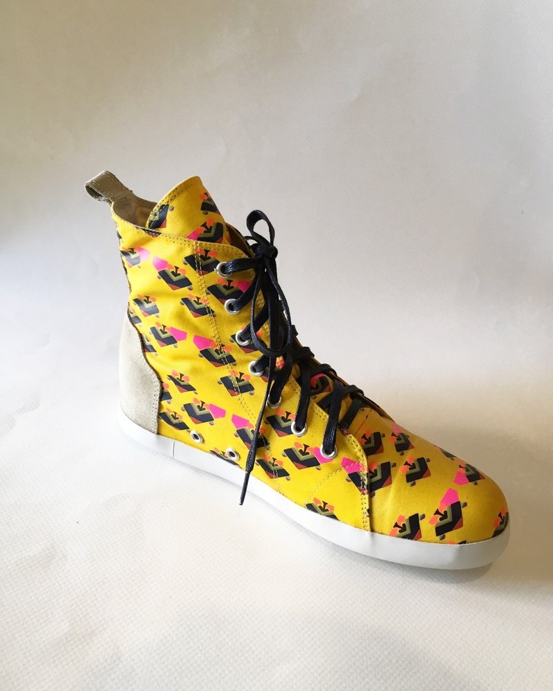 三角鹰款 / 靴型帆布鞋 / 短靴 - 男款休闲鞋 - 棉．麻 黄色