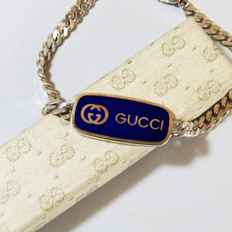OLD GUCCI 经典复古 925 纯银 蓝色珐琅 手链 - 手链/手环 - 其他金属 银色